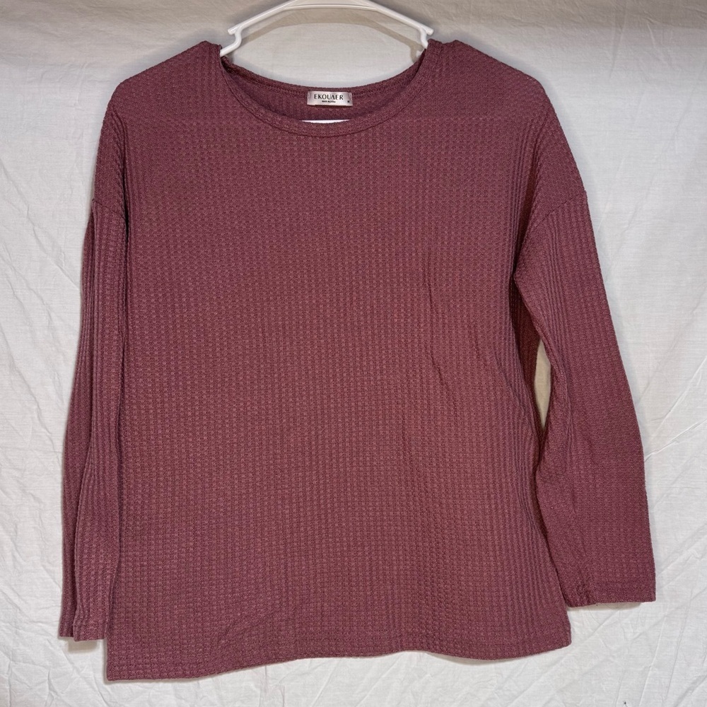 Ekouaer pink mauve waffle knit top and short pajama set Size Medium - Picture 4 of 6